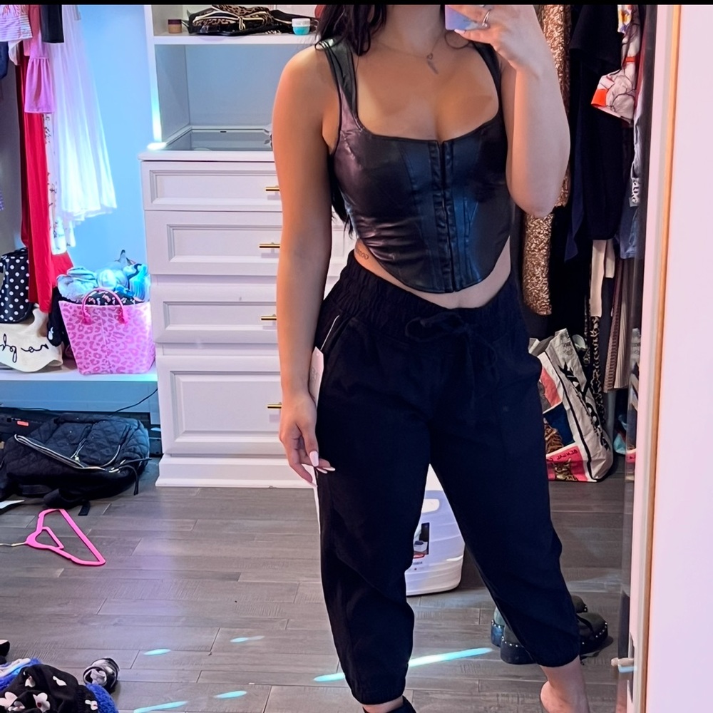 Windsor Sleek Black Leather Crop Top